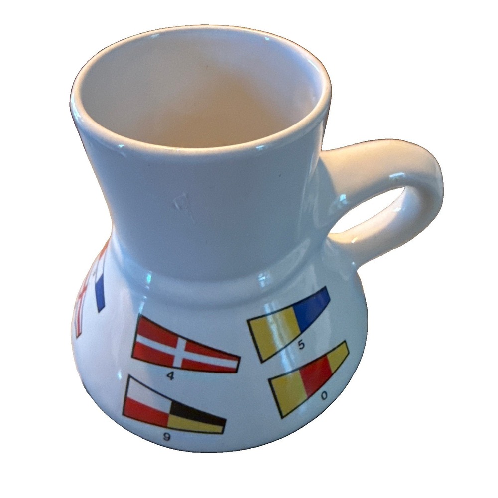 Feltman Langer Vtg Mug Ceramic Nautical Flags Numeral Pennants Wide Bottom  1979